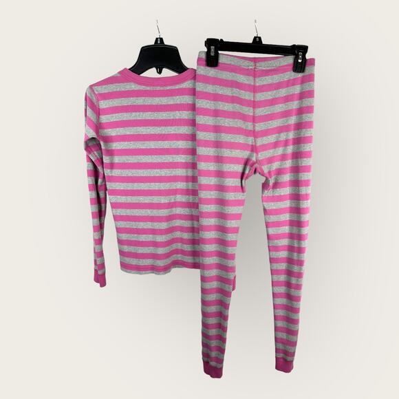 Hanna Andersson Girls Kids size 12 Striped Pink Gray Pajamas Top Pants Set - Picture 2 of 3